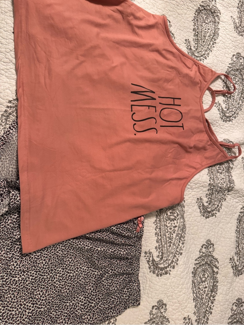 Rae Dunn Coral Tank Top with "HOT MESS." Graphic